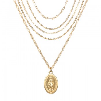 Bohemia Multi Layered Pendant Necklace Gold Color Madonna Statue Pendants Charming Link Chains Fashion Necklace 